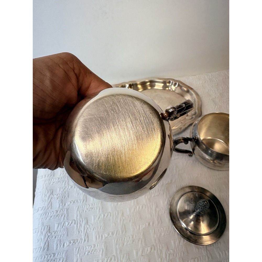 Vintage Silver toned Cream & Sugar With Tray (not Stamped) - Picture 3 of 3